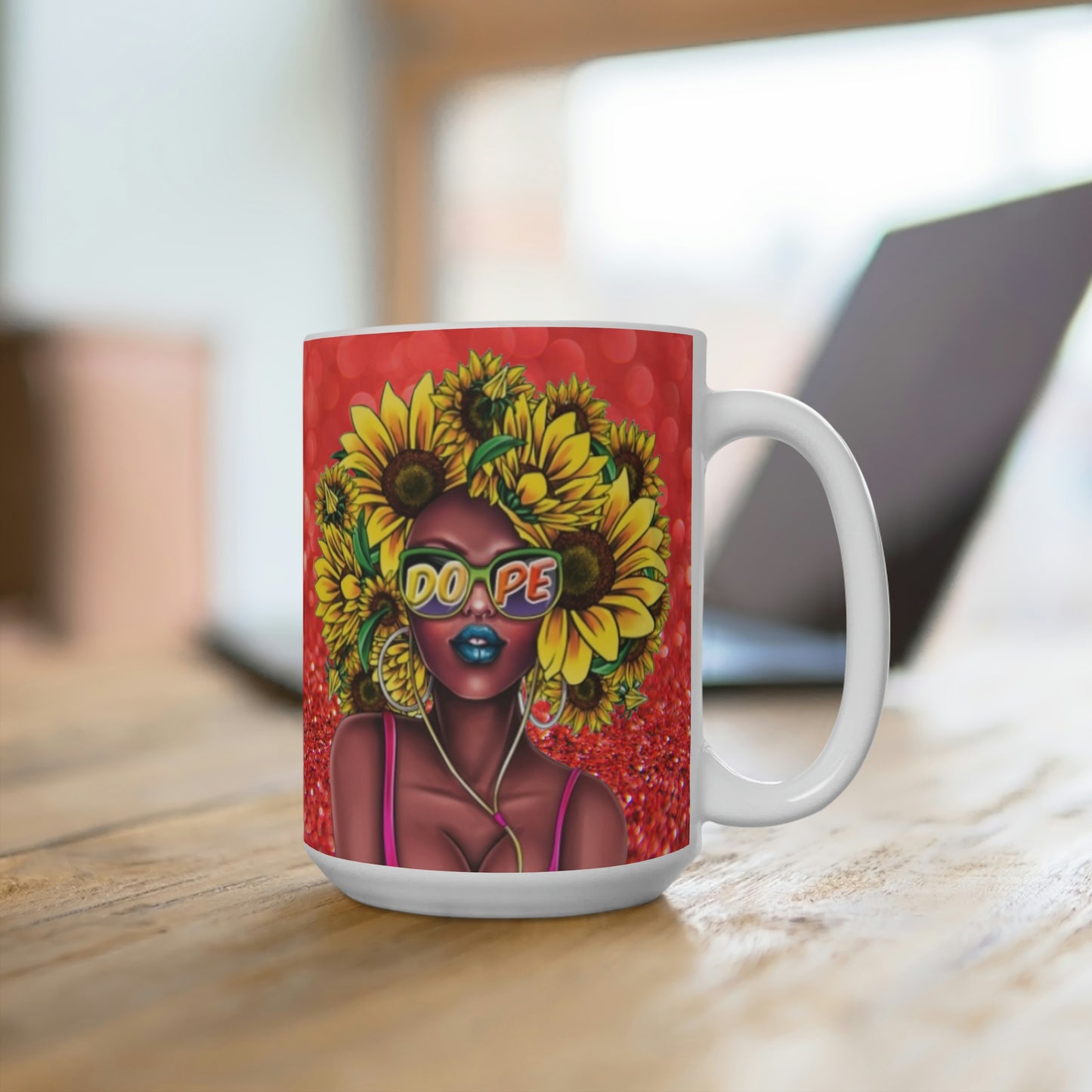 Sunflower 'Fro Lady 15 oz Mug